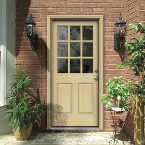 36 in. x 80 in. 9-Lite Unfinished Wood Prehung Left-Hand Inswing Back Door with Unfinished AuraLast Jamb and Brickmold