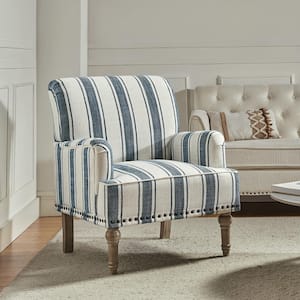 Imperia Navy Armchair with Turned Legs and Nailhead Trim