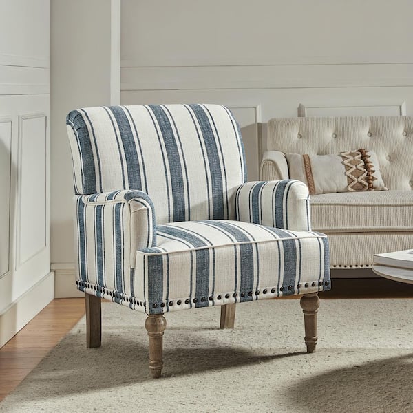 JAYDEN CREATION Imperia Navy Armchair with Turned Legs and Nailhead Trim