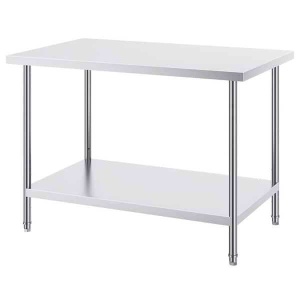 Stainless Steel Prep Table 30 x 48 x 34 In. Silver Kitchen Prep Table880 lbs. Load Capacity, Heavy Duty Metal Worktable