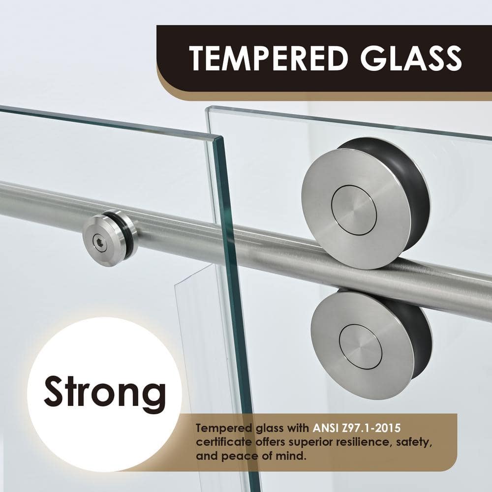 60" x 78" Nickel Frameless Sliding Shower Door with Clear Glass