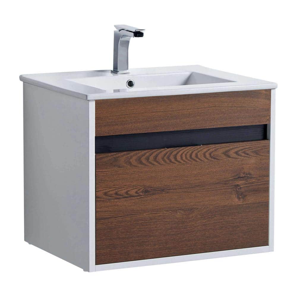 Alpine 24 in. W x 18.11 in. D x 19.75 in. H Bathroom Vanity Side Cabinet in Brown Walnut with White Ceramic Top price history on PriceWatchPro