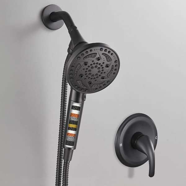 Filter Single-Handle 7-Spray Patterns Shower Faucet 1.8 GPM with Adjustable Stream in Matte Black (Valve Included)