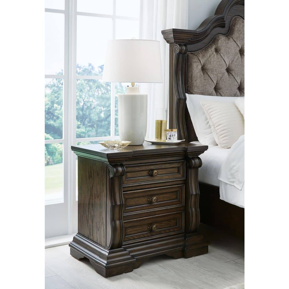 Maylee Traditional Brown 2-Drawer Nightstand with USB Ports