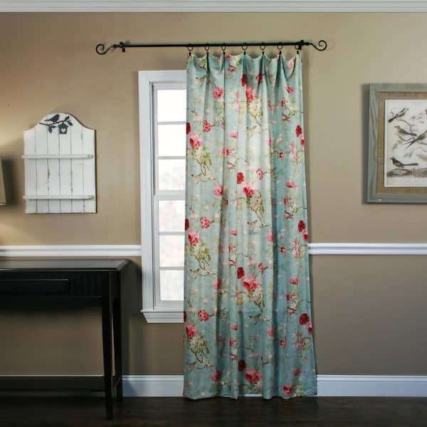 Ellis Curtain Sage Floral Rod Pocket Room Darkening Curtain - 48 in. W x 63 in. L