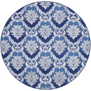 Whimsicle Blue 8 ft. x 8 ft. Floral French Country Round Area Rug
