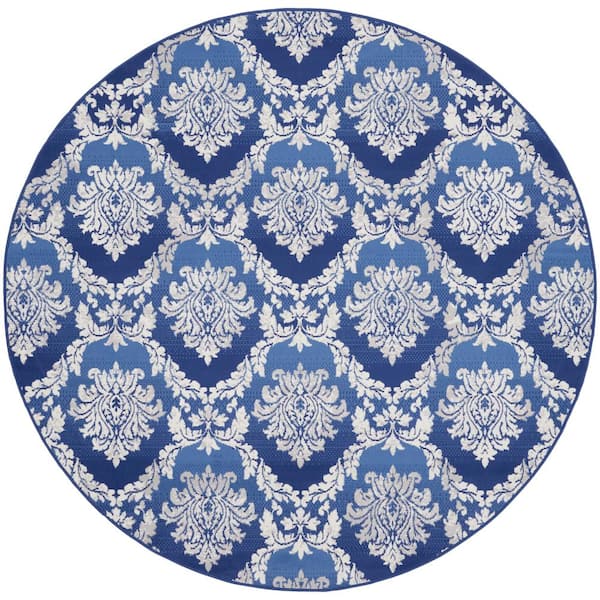 Nourison Whimsicle Blue 8 ft. x 8 ft. Floral French Country Round Area Rug
