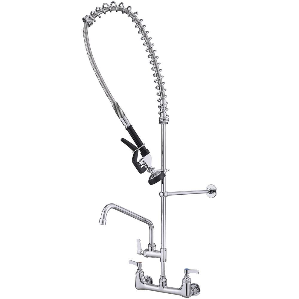 Commercial Restaurant 2-Handle Wall Mount Pull Down Sprayer Kitchen Faucet in Polished Chrome price history on PriceWatchPro