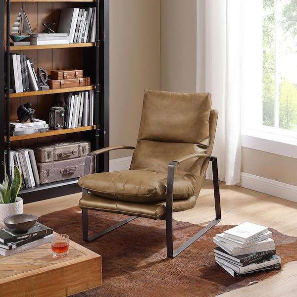 Art Leon Peculiar Design Black Genuine Leather Lounge Accent Chair