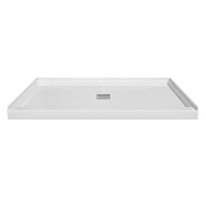 60 in. L x 36 in. W Single Threshold Alcove Shower Pan Base with Center Drain in White