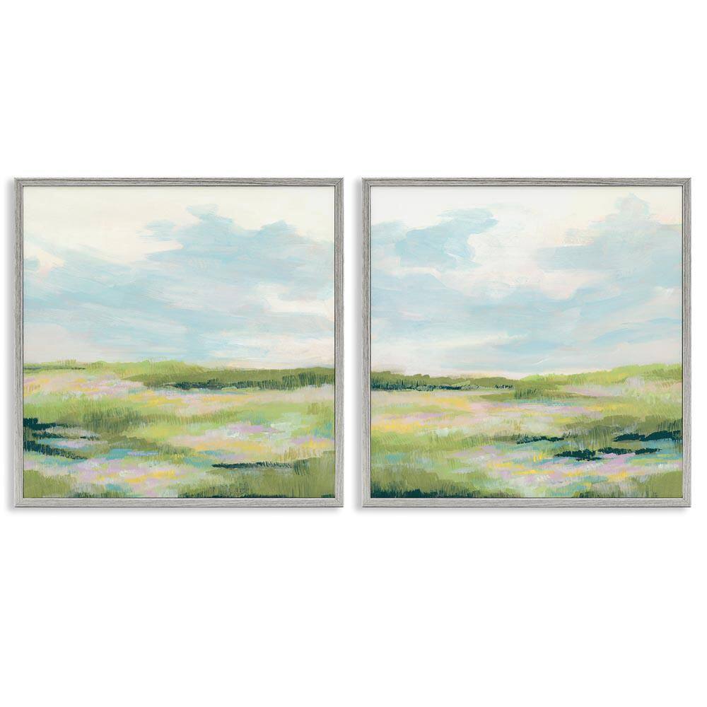 Pastel Meadow under Blue Sky by June Erica Vess 2 Pieces Gray Framed Nature Giclee Art Print 17 in. x 17 in. price history on PriceWatchPro