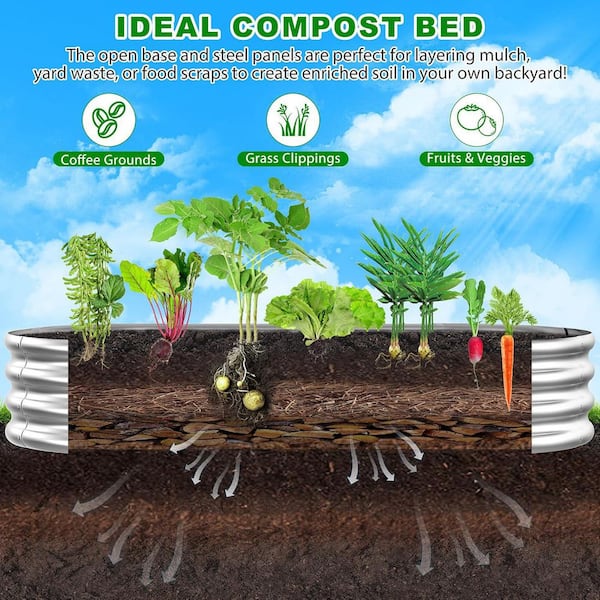 Galvanized Metal Oval Raised Garden Bed Planter Box- 4 ft. L x 2 ft. W x 1 ft. H Outdoor Elevated Planting Bed in Silver