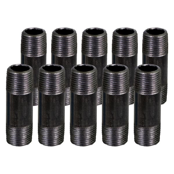 PLUMBFLEX Black Steel Pipe, 3/8 in. x 4 in. Nipple Fitting (Pack of 10)