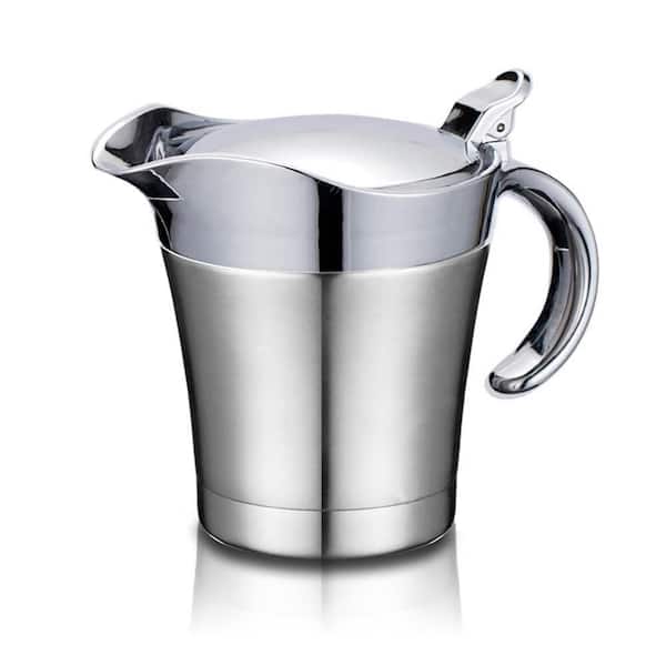 16 oz. Silver Stainless Steel Double Insulated Gravy Boat, Sauce Jug with Hinged Lid, Durable and Corrosion-Resistant