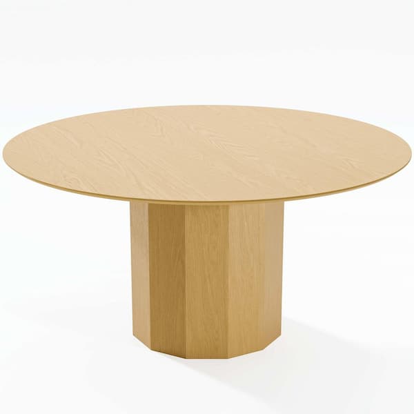 Dovelina 60 in. Natural Oak Wood Color Column Pedestal Round Kitchen Table Dining Table Seats 6