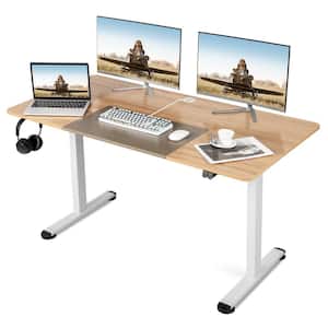 55 in. Rectangular Natural Wood Height Adjustable Electric Standing Desk Sit to Stand Electric Desk Powerful Motor