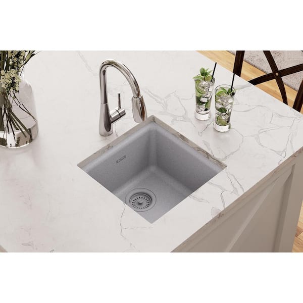 Quartz Classic 16 in. Drop-In/Undermount Single Bowl Greystone Granite/Quartz Composite Bar Sink Only
