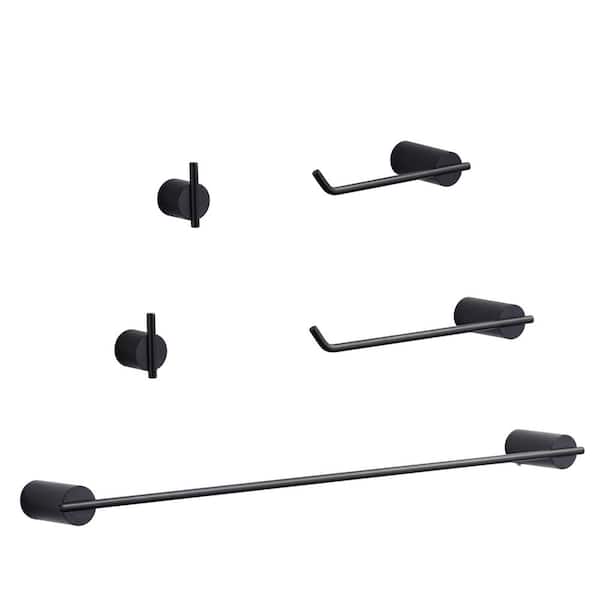 IVIGA 5-Piece Bath Hardware Set with Toilet Paper Holder Towel Hook and Towel Bar in Stainless Steel Matte Black