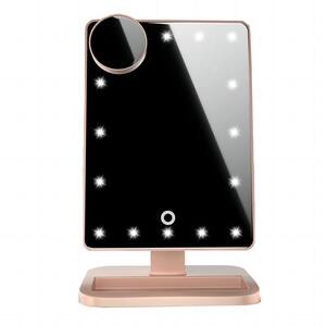 7.5 in. x 12 in. Tabletop Lighted Adjustable Brightness 10x Magnification Spot Makeup Mirror in Rose Gold with Speakers