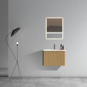 Aaby 24 in. W x 18 in. D x 15 in . H Wall Mounted Floating Bath Vanity Cabinet in Oak with White Ceramic Top and Sink