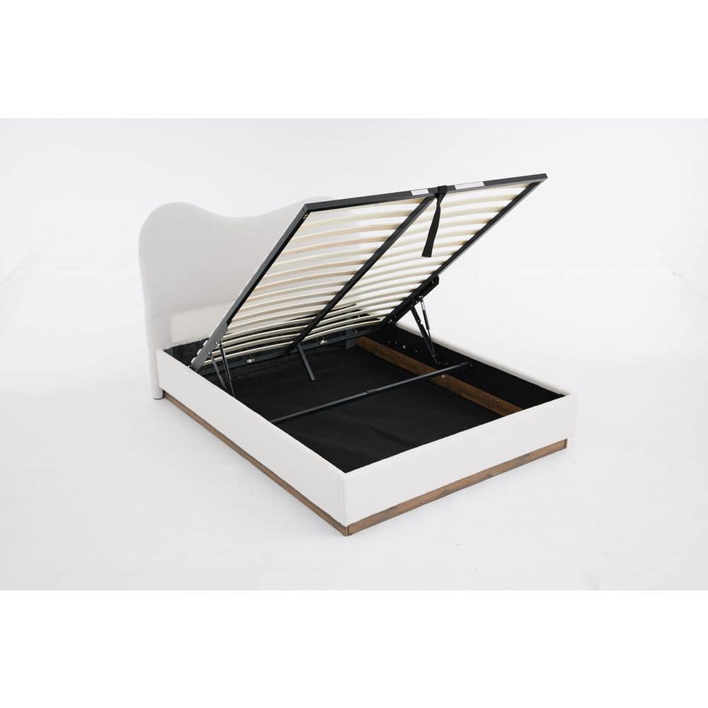 Boucle White Plywood Frame Full Size Upholstered Platform Bed with Lift-up Storage Supported by Metal & Wooden Slats price history on PriceWatchPro