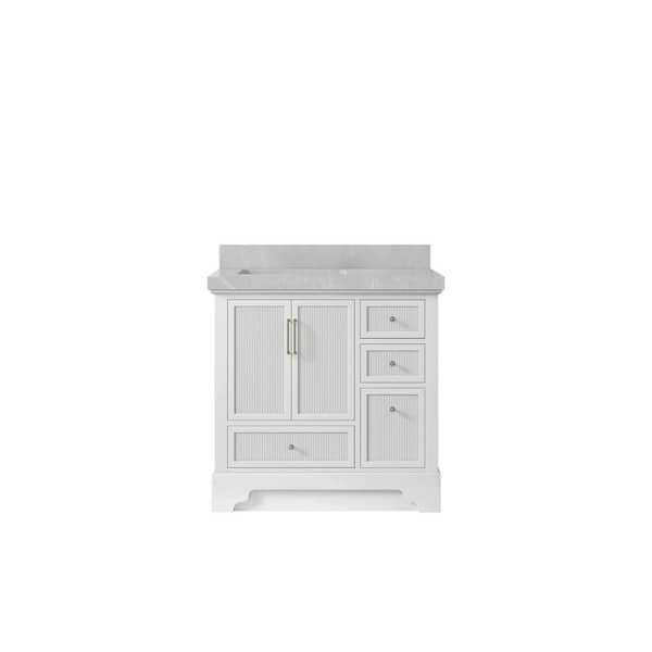 Willow Collections Alys 36 in. W. x 22 in. D x 36 in. H Single Left Offset Sink Bath Vanity in White with 2 in. Pearl Gray Qt. Top