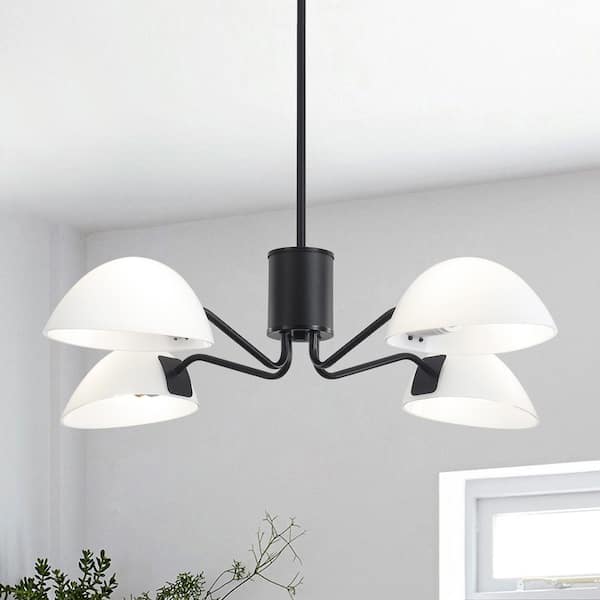 LWYTJO 4-Light Black Farmhouse Chandelier Light Fixture with Milk Glass Shades