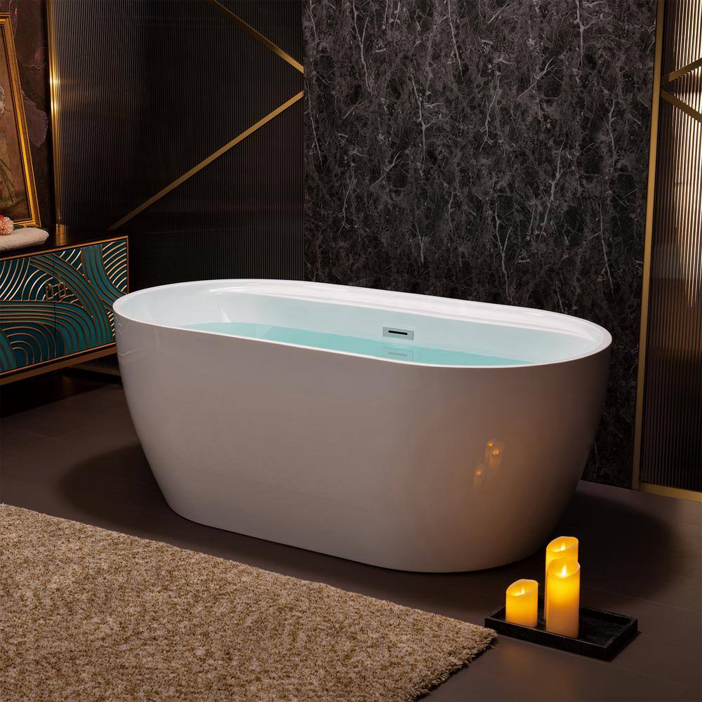 59'' White Freestanding Oval Acrylic Soaking Bathtub