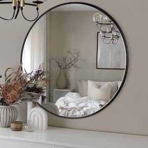 36.1 in. W x 36.1 in. H Black Round Aluminum Alloy Frame Bathroom Mirror Vanity Wall Mirror