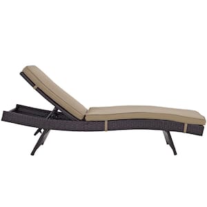 Convene Wicker Outdoor Patio Chaise Lounge in Espresso with Mocha Cushions