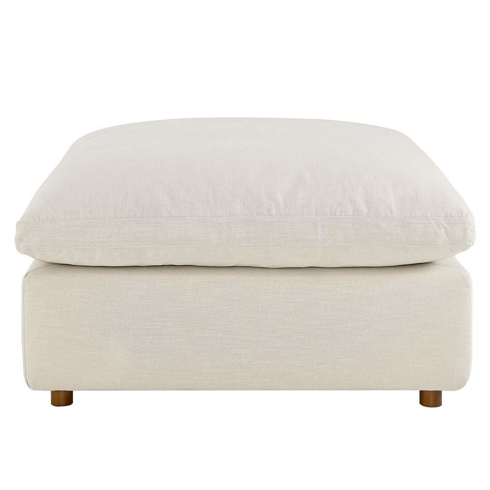 Commix Plush Light Beige Overstuffed Ottoman with Linen Texture