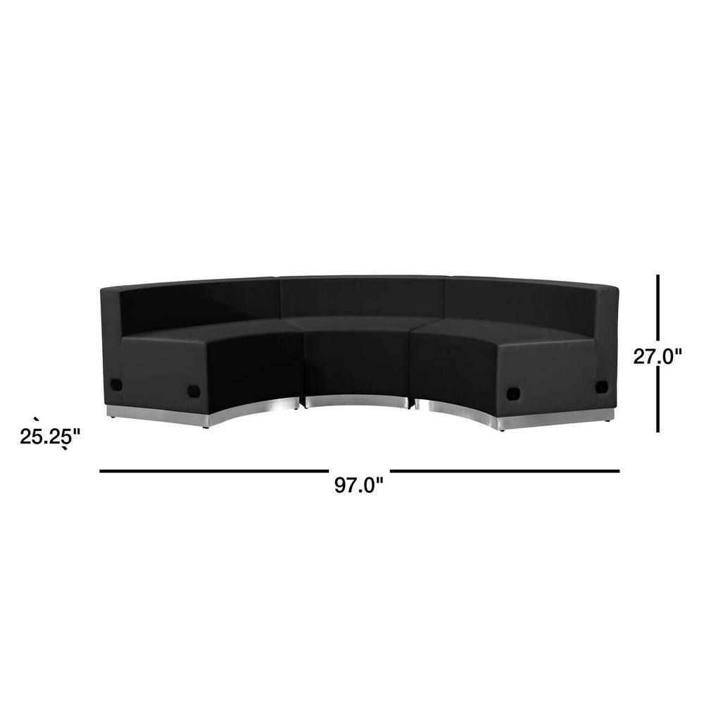 Elegant Black Faux Leather 3-Piece Reception Set with Metal Base