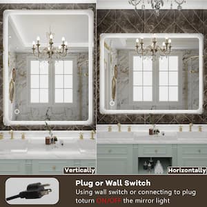 36 in. W x 28 in. H Silver Classic Rectangle Framed Wall-Mounted LED Vanity Mirror with Waterproof Smart Touch Button