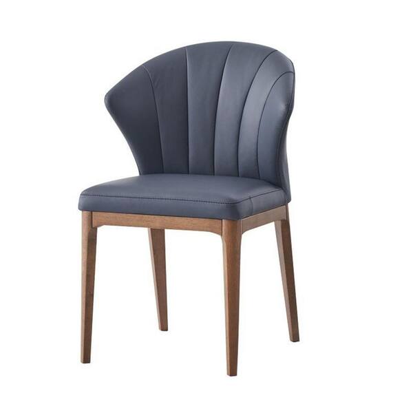 Benjara Gray and Brown Leather Wooden Frame Dining Chair (Set of 2)