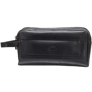 Buffalo Collection Black Leather Double Compartment Top Zipper Toiletry Kit