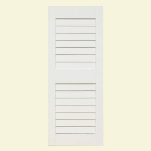 Unbranded Plantation 14 in. x 47 in. Solid Wood Louver Exterior Shutters 4 Pair Primed-DISCONTINUED