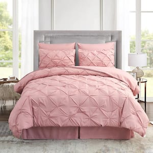 8-Piece Pink Microfiber Pintuck Cal King Comforter Set