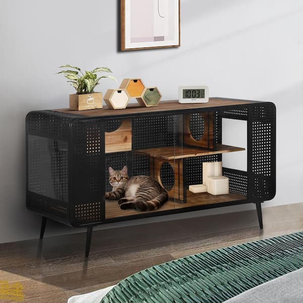 Unbranded 55.12"L x 22.83"W x 29.92"H Spacious Cat House with Tempered Glass for Living Room Hallwa Study and Other Spaces