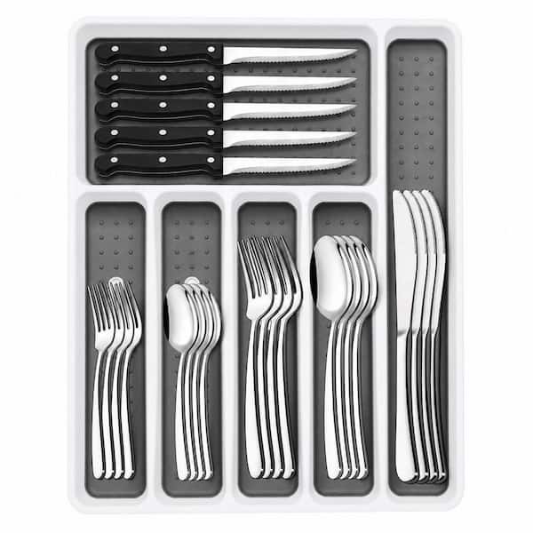 49-Piece Heavy Duty Stainless Steel Flatware Set, Cutlery Utensil Sets with Steak Knives, Rust-Proof, Mirror Polished