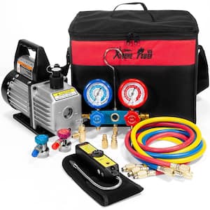 1/3 HP 4 CFM Air Vacuum Pump HVAC A/C Refrigerant Kit with AC Manifold Gauge Set and Leak Detector