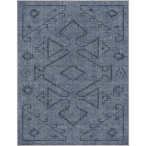 Navy Blue 7 ft. 7 in. x 9 ft. 10 in. Apollo Bottineau Distressed Southwestern Area Rug