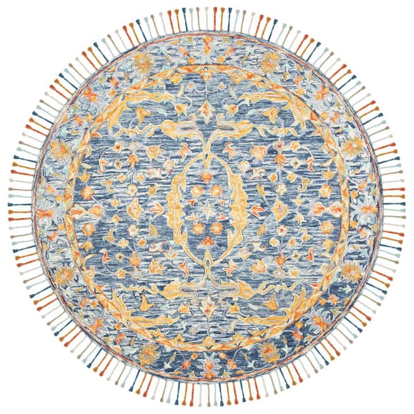 SAFAVIEH Aspen Blue/Rust 7 ft. x 7 ft. Round Floral Border Area Rug