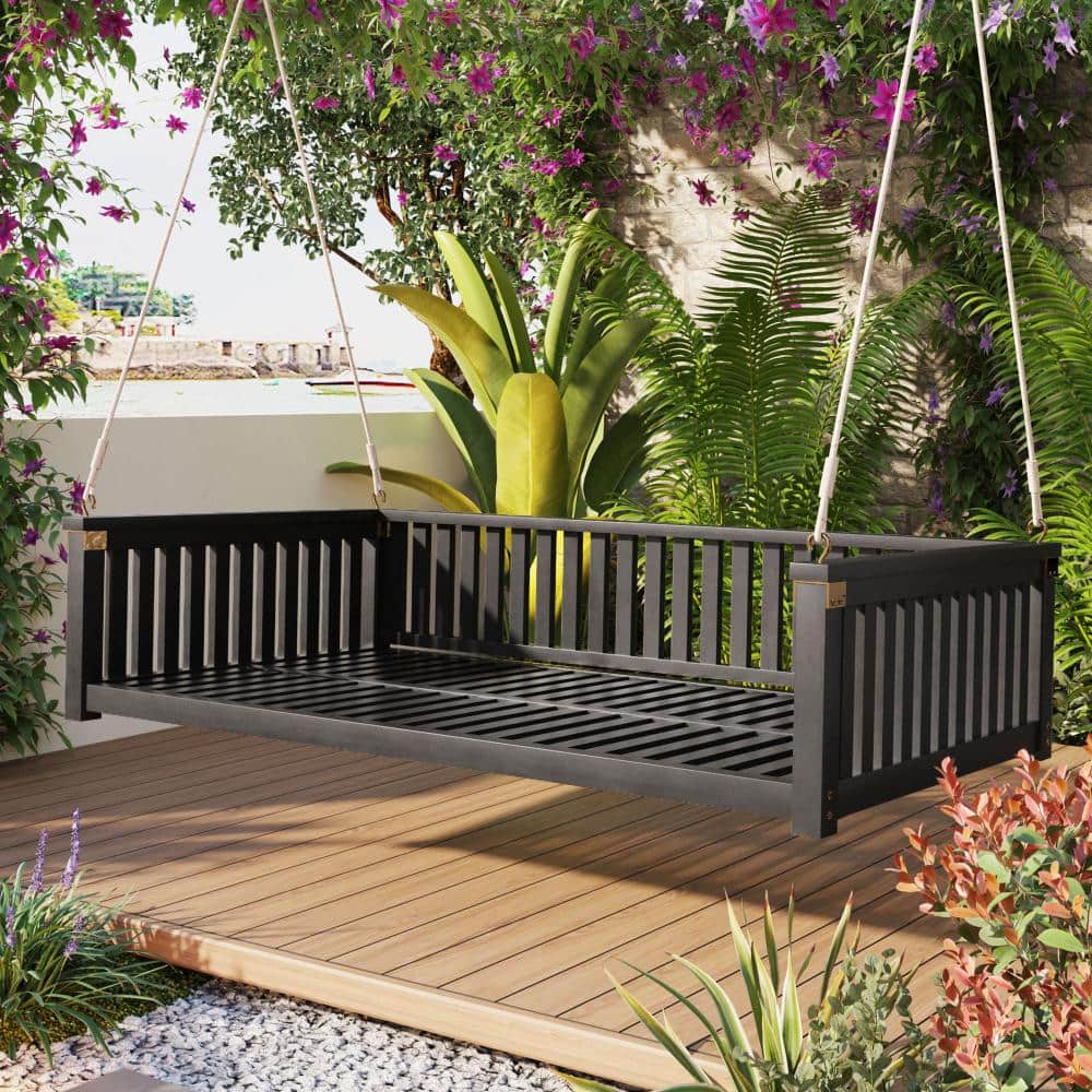 Black Twin Size Outdoor Patio Swing with Ropes for Backyard price history on PriceWatchPro