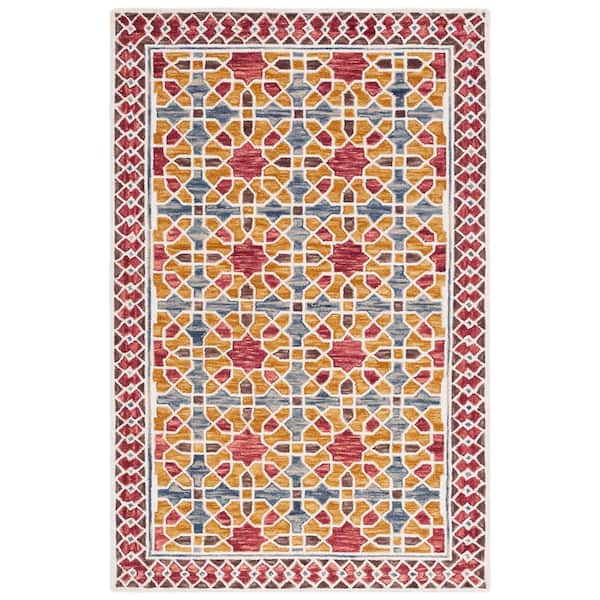 Aspen 5 ft. x 8 ft. Red/Yellow Geometric Border Area Rug