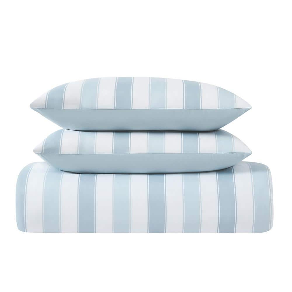 Twin Blue and White Striped Microfiber Comforter Set