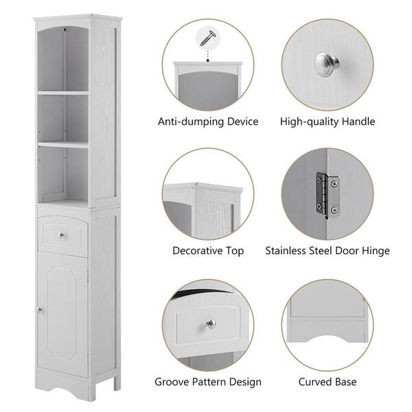 Tileon 13.40 in. W x 9.10 in. D x 66.90 in. H White MDF Board Freestanding Storage Linen Cabinet with Adjustable Shelf