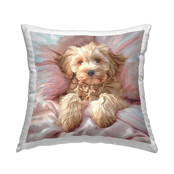 Stupell Industries Cuddling Labradoodle Bed Pink Print Polyester 18 in. X 18in. Throw Pillow