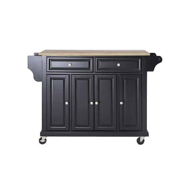 CROSLEY FURNITURE Full Size Black Kitchen Cart with Natural Wood Top