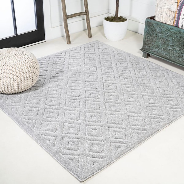 JONATHAN Y Portmany Neutral Diamond Trellis Rug Light Gray 5 ft. Square Indoor/Outdoor Area Rug
