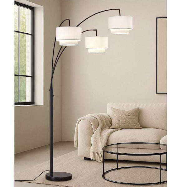 Broadway. 83 in. Dark Bronze Finish 3-Lights Arc Tree Floor Lamp with White Shades